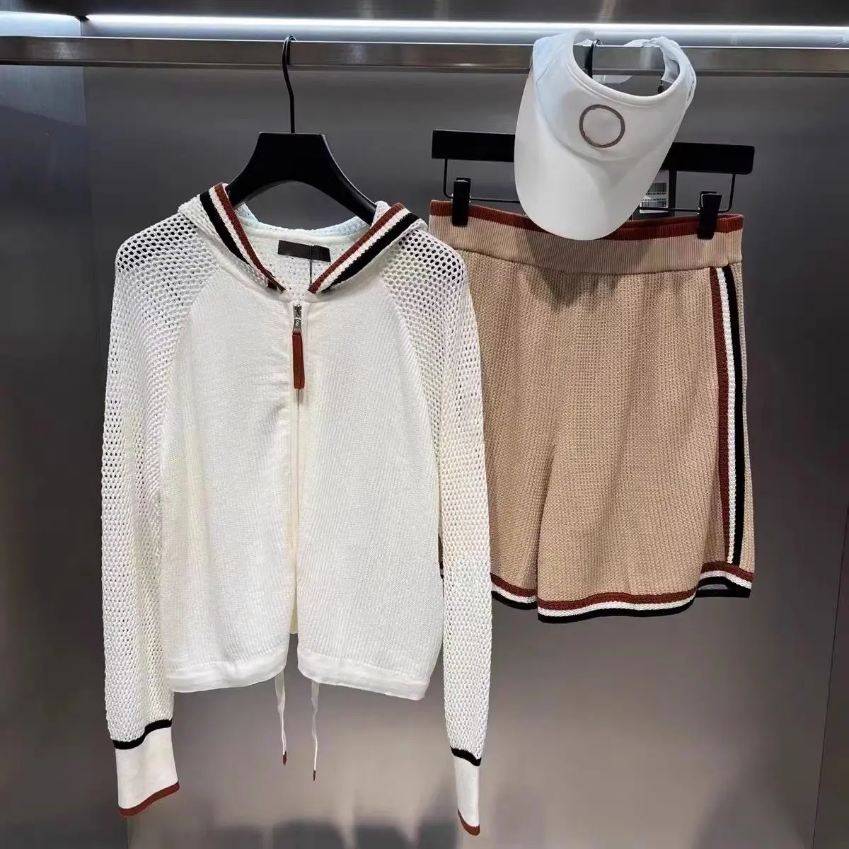 Women Golf Hooded Knitted Cardigan Breathable Mesh Sports Jacket Ladies Casual Versatile Outerwear