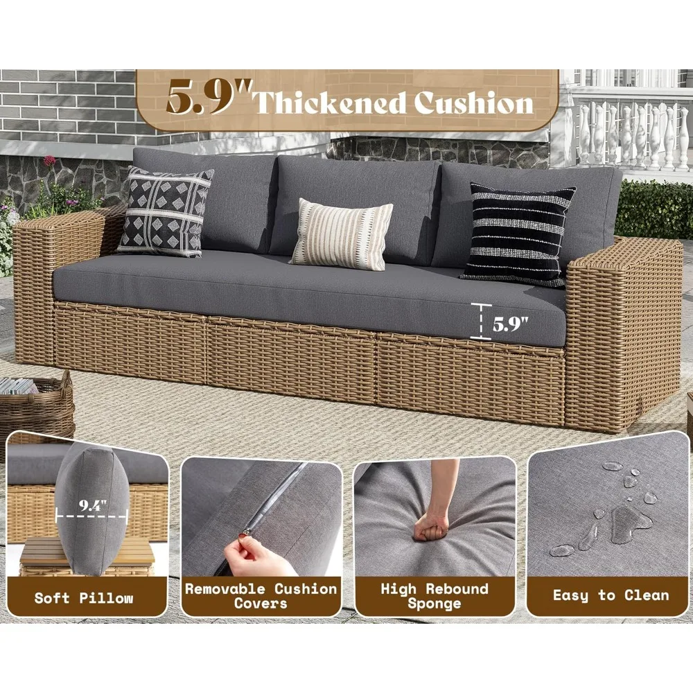 طقم أريكة فناء مكون من 6 قطع مع طاولة قهوة قابلة للتحويل - مساند للذراع واسعة 8.3، محادثة خارجية من الروطان المقاوم للأشعة فوق البنفسجية