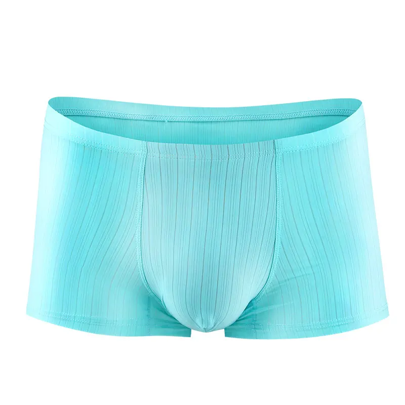 3PCS Men's Ice Silk Seamless Boxer Briefs, Summer Thin Breathable One-piece Sexy Flat Angle Underpants, Youth Bottom Shorts
