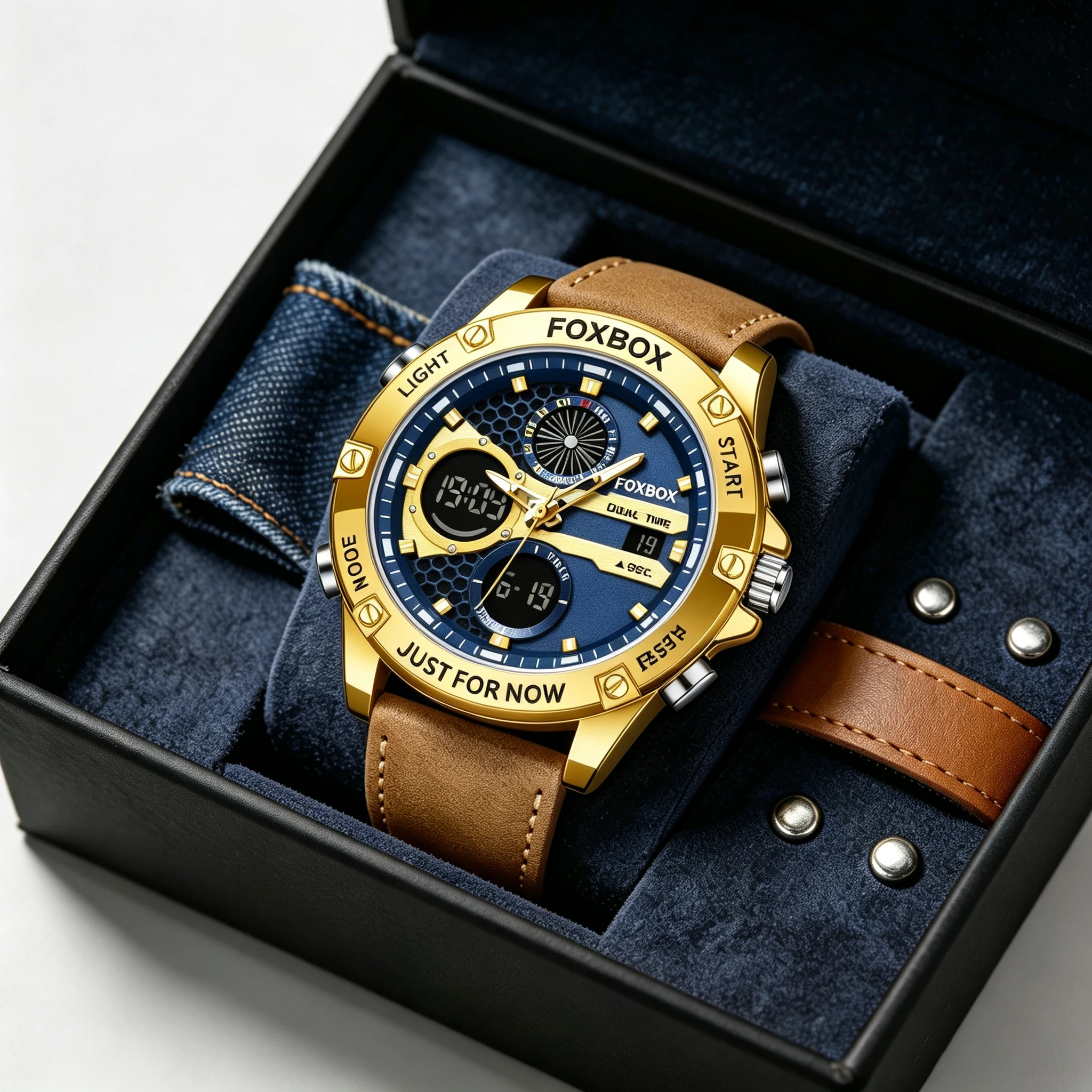 Foxbox LED Luxury Men Watch Luminous Week Date Dual Time Display Digital Man Clock Alarm Electronic Men's Quartz Watches Reloj