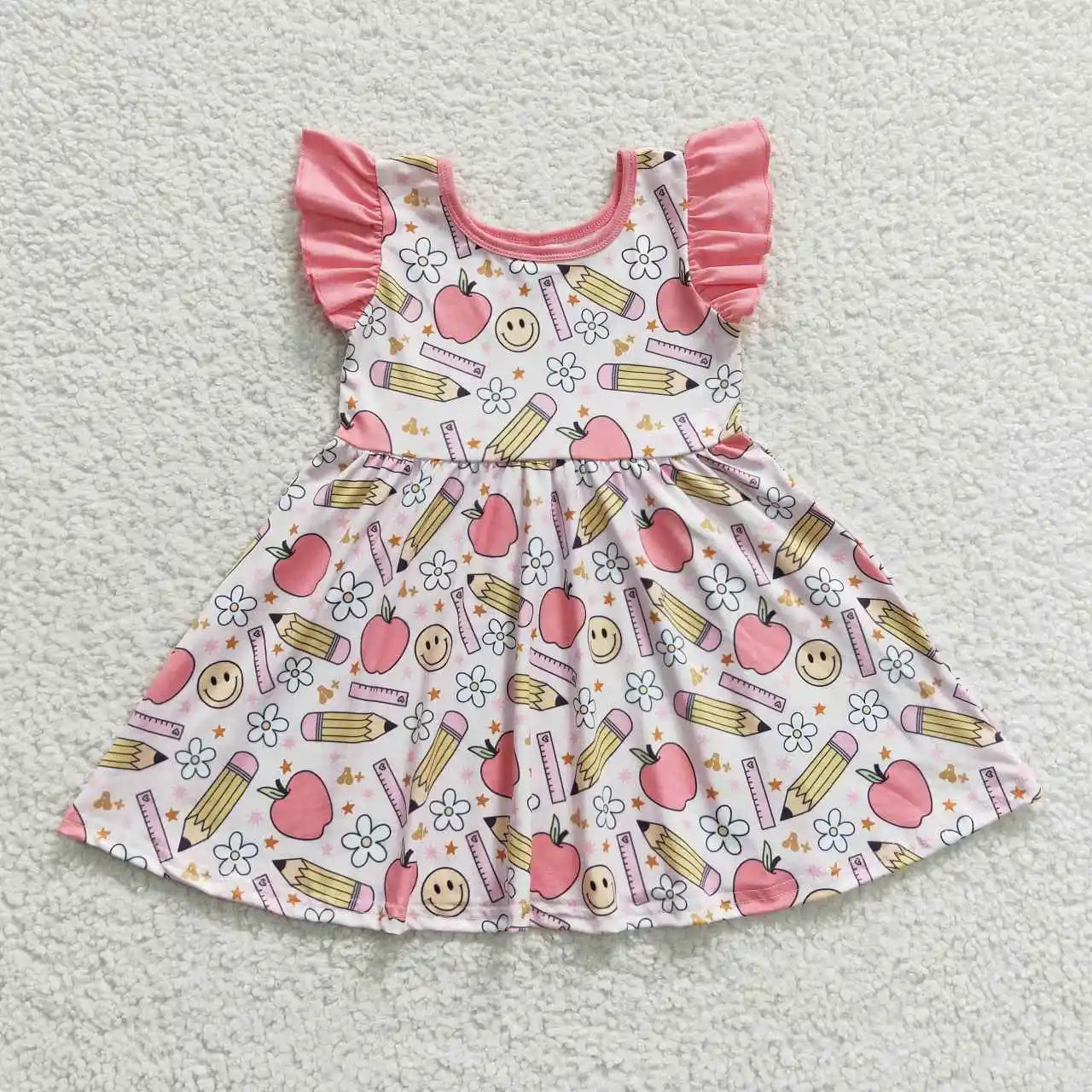 

GSD0406 Kids Girl Summer Dress Flutter Sleeve Milk Silk Toddler Items Back To School Clothing