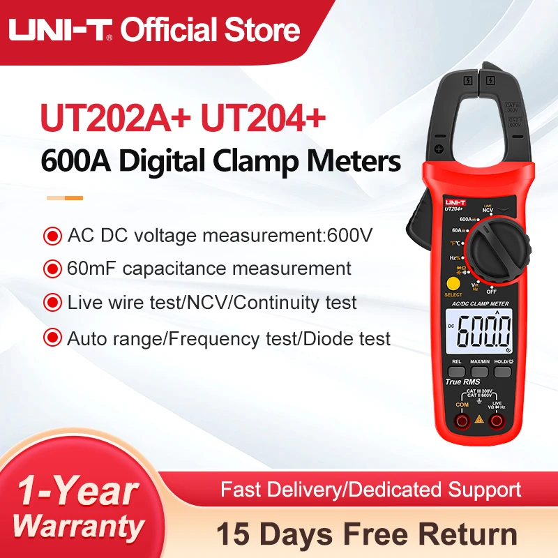 Pinza Amperimétrica UNI-T UT204+ UT210E, Amperímetro Digital de Verdadero Valor Eficaz UT202A+ UT210D, Pinza de Rango Automático UT216C UT211B, Prueba de Resistencia de Diodos