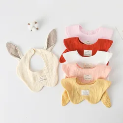 Rabbit Bear Ears Wave Edge Cotton Gauze Baby Bibs New Solid Infant Bib Newborn Burp Cloths for Boy Girl Feeding Saliva Towel