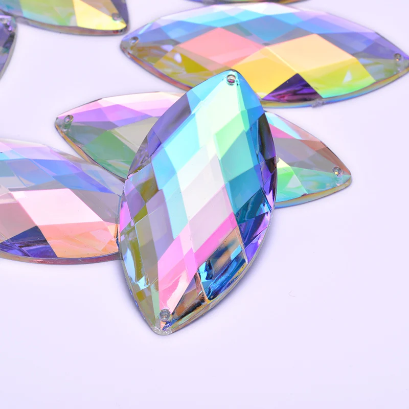JUNAO 30*62mm Naai Grote Kristal AB Strass Naaien Paard Oog Acryl Stenen Applicaties Platte Achterkant Strass diamant
