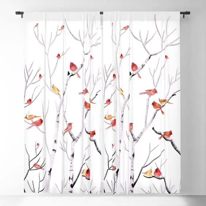 

Birch Trees And Cardinal 2 Blackout Curtains 3D Print Window Curtains For Bedroom Living Room Decor Window Treatments