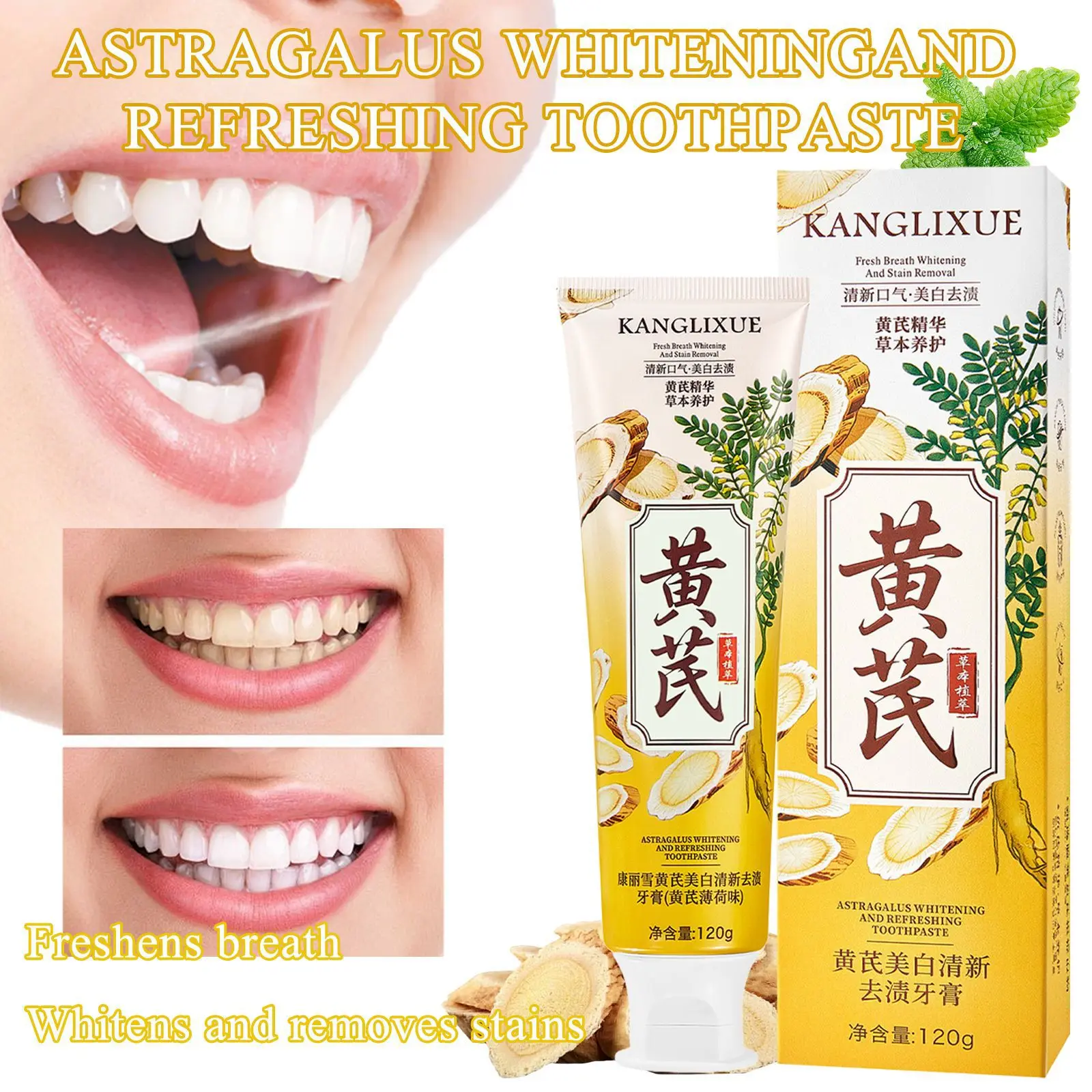 Whitening and Fresh Stain Removal Toothpaste, Mint Flavor, Fresh Breath Stain Removal