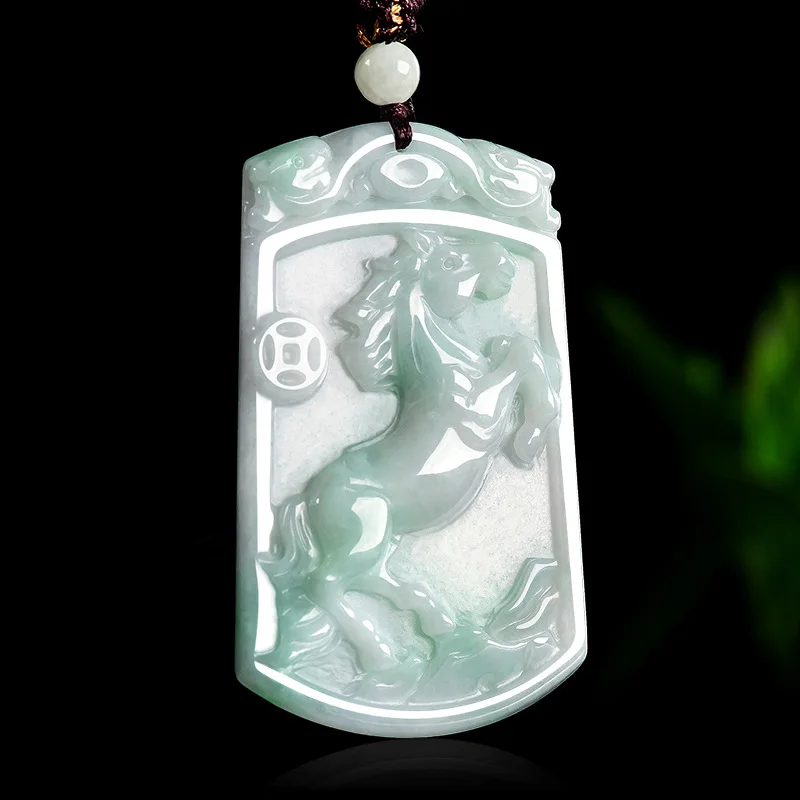 

Myanmar Jadeite Horse Pendant Gifts for Women Vintage Carved Amulet Real Jade Necklace Fashion Talismans Charm Designer Jewelry