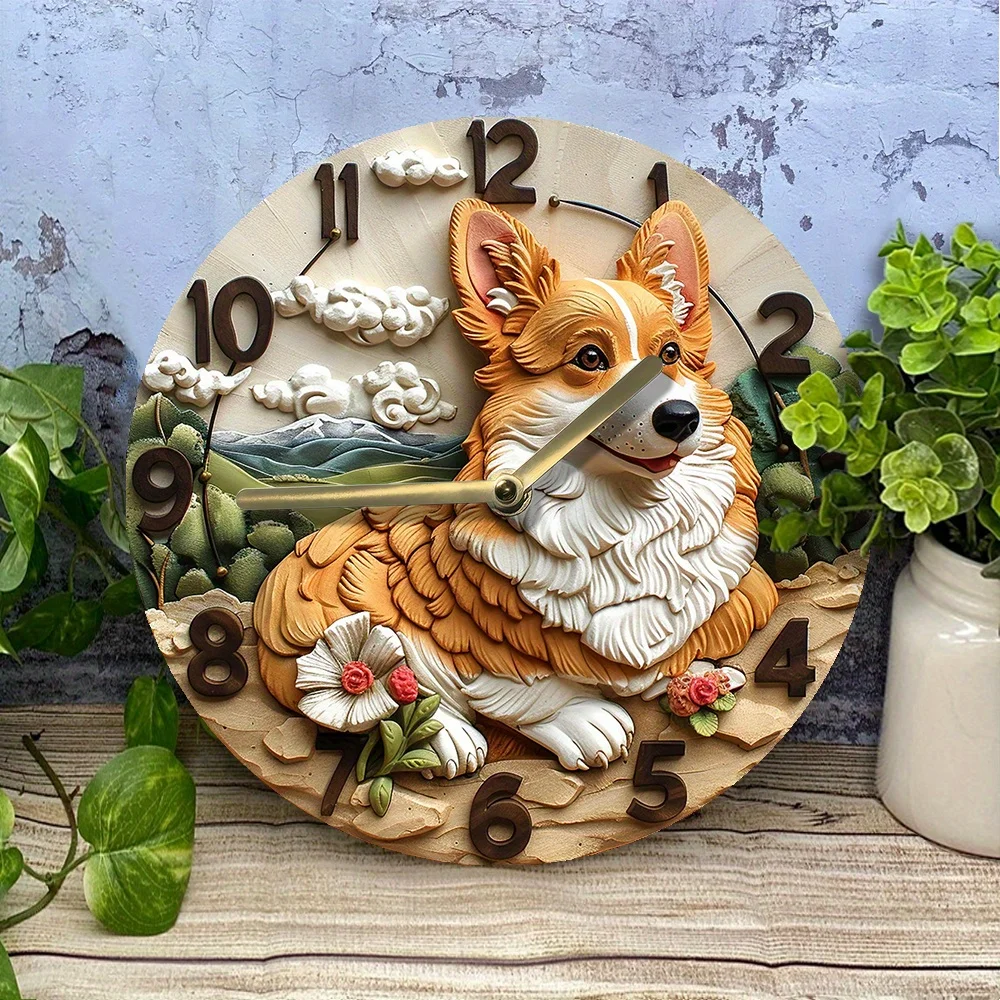 Pembroke Welsh Corgi 3D Effect Wall Clock, DIY Clock Kit, Pet Themed Art Decor with High-Definition Printing, Quiet Movement