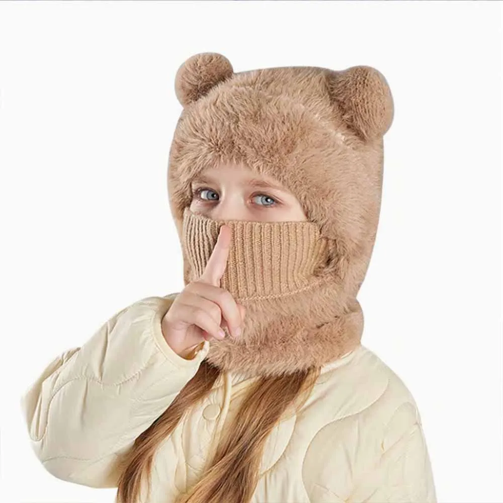 

2-8Y Kid's Winter Beanie Hat - Cute Bear Facewear with Fluffy Ears, Non-Elastic Warmth, Soft Faux Fur for Cold Weather