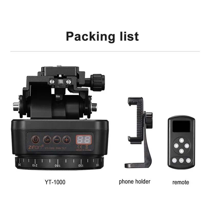 ZIFON YT1000 Electronic Pan Tilt Head Panoramic Motorized Tripod Pan Tilt Head with Speed Adjustment for Camera and Smartphone