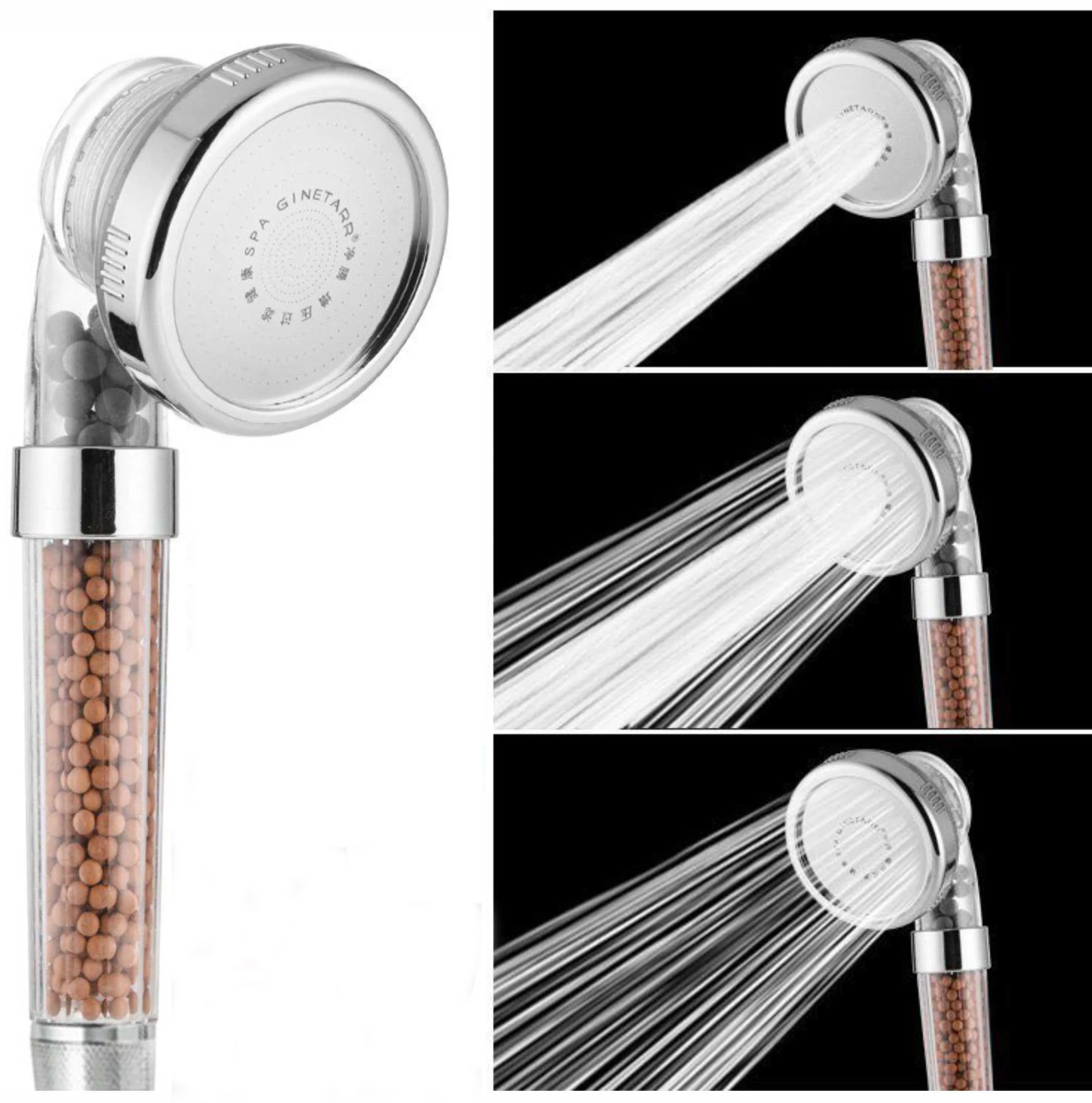 Bathroom 3 Function Adjustable Jetting Shower Head High Pressure Water Saving Anion Stone Filter SPA Shower Heads