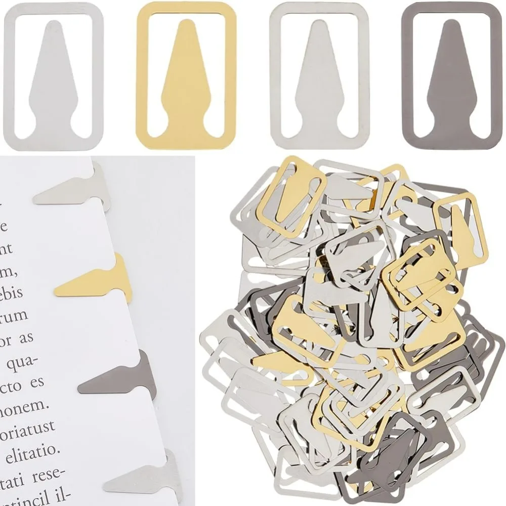 1 Box 80Pcs 4 Colors Bookmark Clips Stainless Steel Bookmarks Silver Gold Black Book Mark Rectangle with Arrow Metal making kit