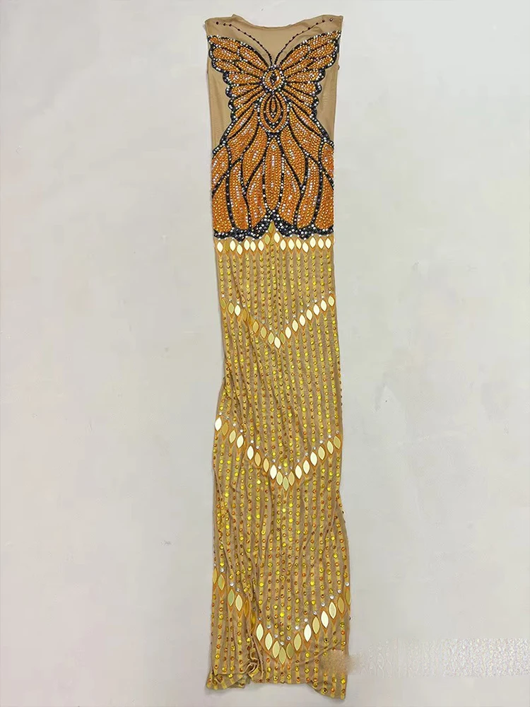 Hoge kwaliteit strass pailletten elastische jurk 2025, nieuwe mode op maat gemaakte dameskleding