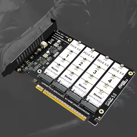 PCIE5.0 4.0 X16 to 4 Port NVME Adapter Bifurcation Card PCI-E GEN5 16X to 4 128Gbps Raid Card for 2230 2242 2280 M2 NVME SSD