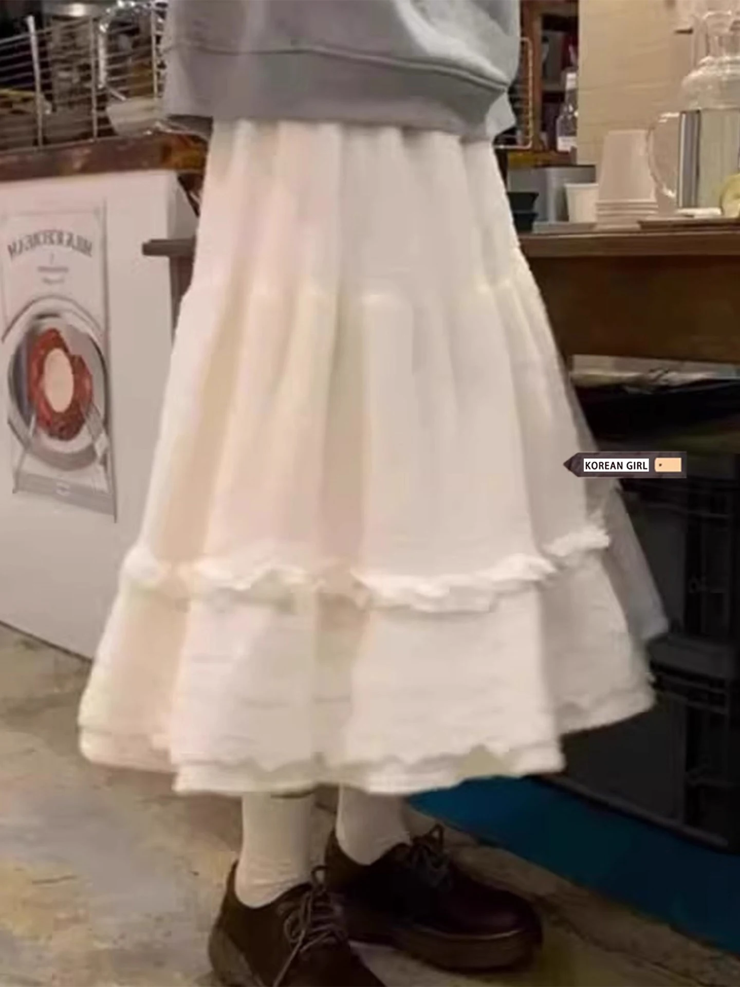High Waist Lace Splicing Fluffy  Skirt Women's Loose A-Line Long Skirt Cake Skirt Style Commute Vintage Design