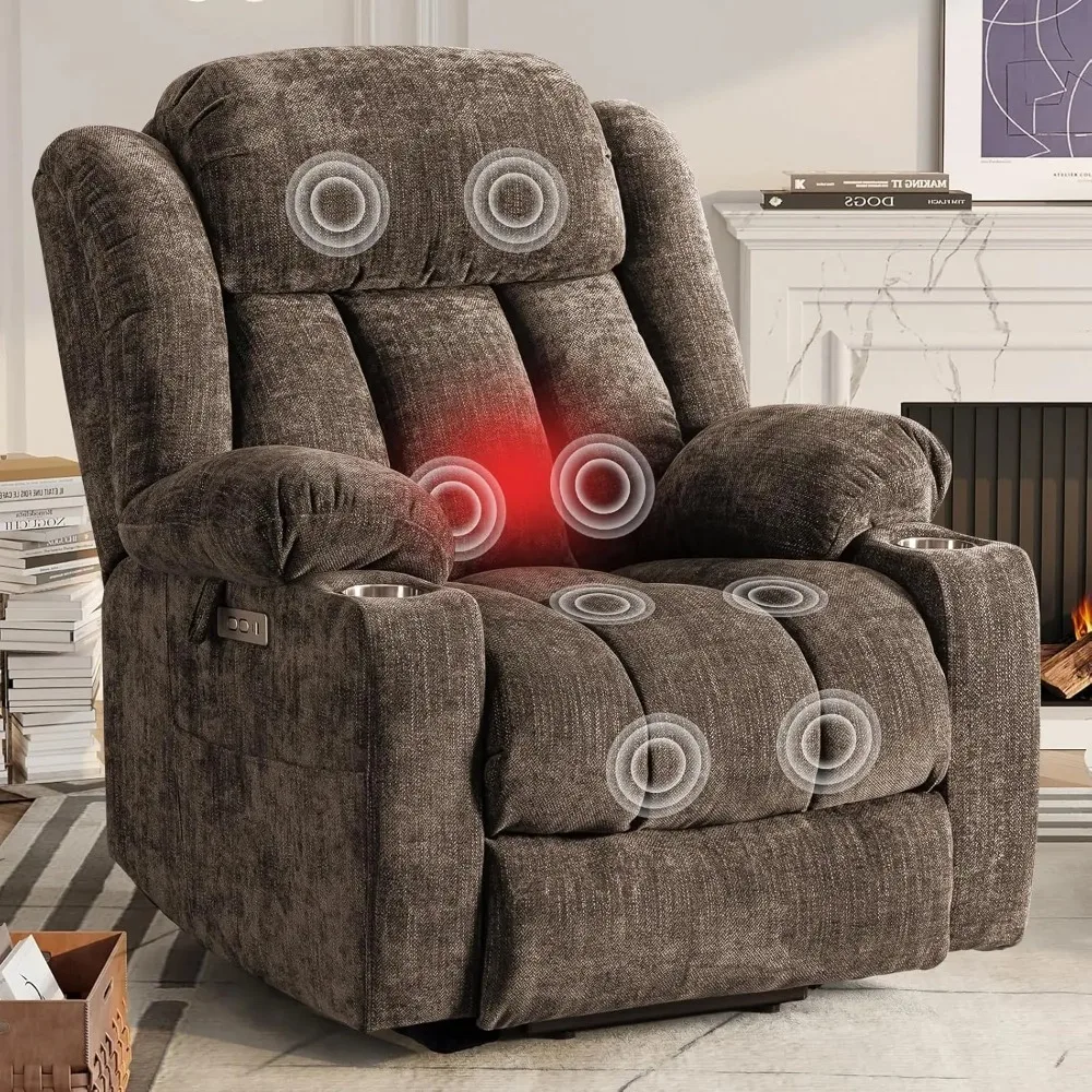 

Large Power Lift Chairs Recliners for Elderly with Heat ＆ Massage, Upgraded Chenille Recliners,Cup Holder, Side Pocket