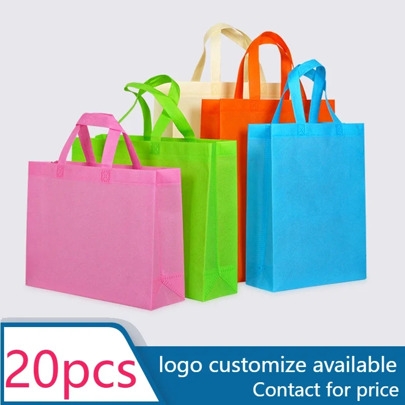 20 Pieces Non-Woven Bags Shopping Bag with Handle Cloth Business Bag for Party Favor Reusable Bag Logo Customized Personalized