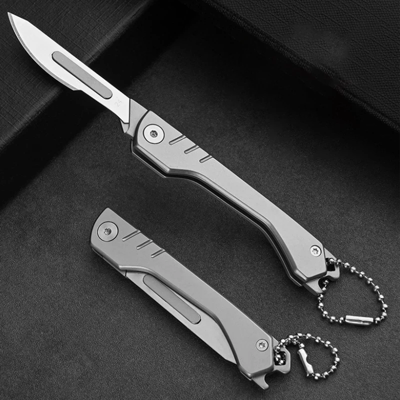 Mini Stainless Steel Surface Titanium Plated Handle Surgical Knife Outdoor Camping Open Box Portable EDC Surgical Knife