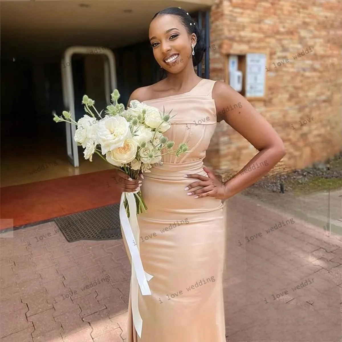 

Bridesmaid Dresses 2025 Nude Pink Wedding Party Dress For Woman Gueset One Shouler Mermaid Satin Sleeveless Elegant Customized