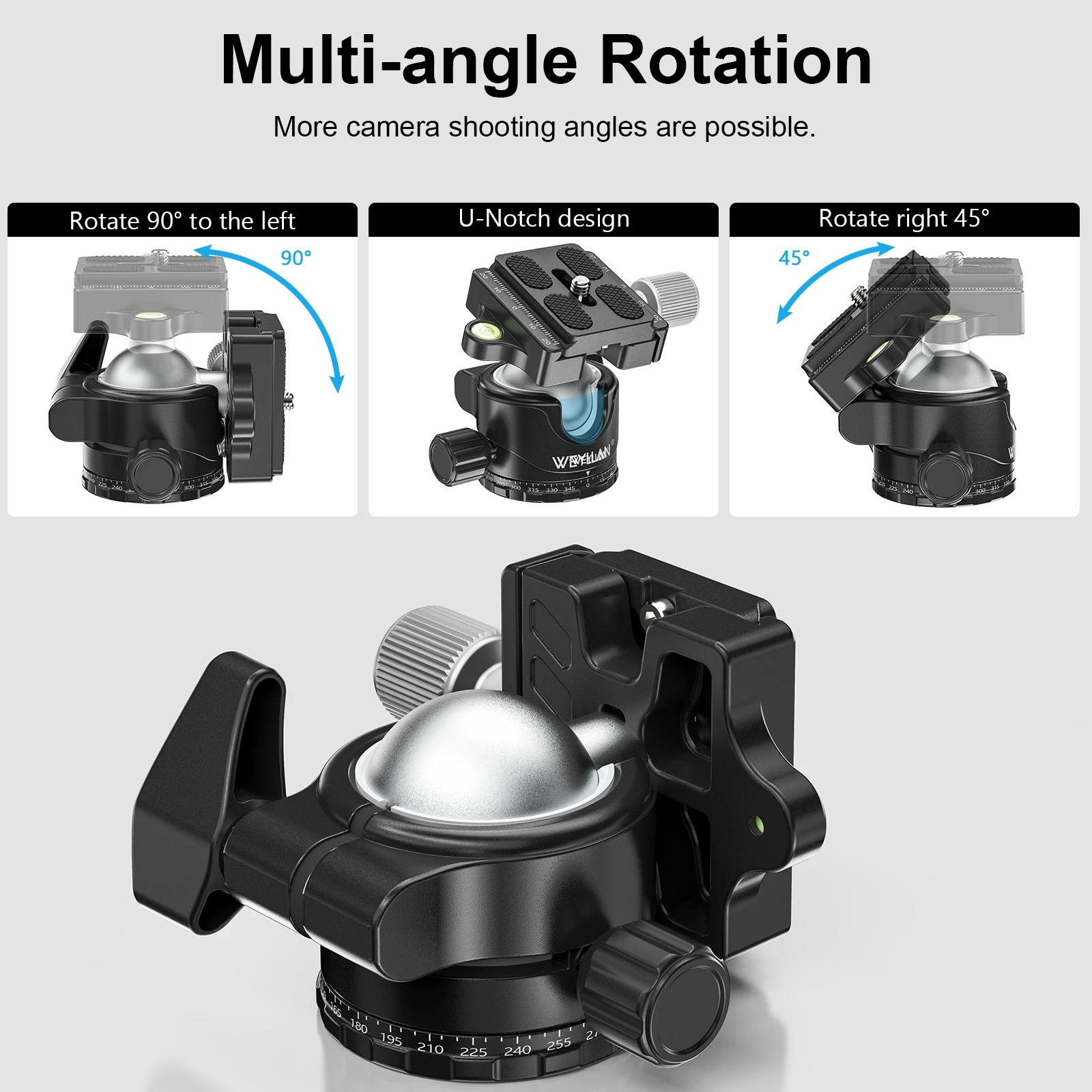 WEYLLAN EH36S Statyw z głowicą kulową Panorama Uniwersalna głowica kulowa U-Groove Niskoprofilowy uchwyt statywowy do lustrzanki cyfrowej Kamera Monopod — zdjęcie produktu 4