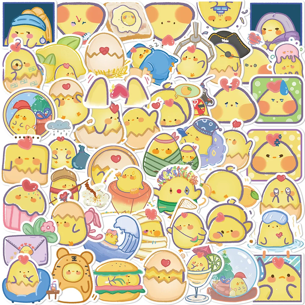 Autocollants de poulet jaune 10/30/50 pièces, étiquette mignon Kawaii, décoration de valise, Scrapbooking, papeterie pour téléphone portable, jouet pour enfant