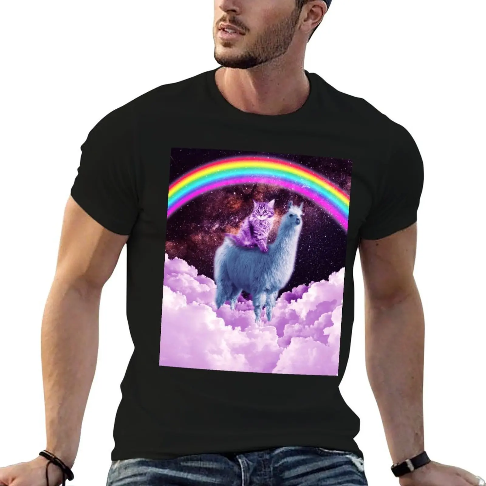 

Rainbow Llama - Cat Llama T-Shirt t shirts for man cotton funny t shirts dark humor essential t shirt T-shirt
