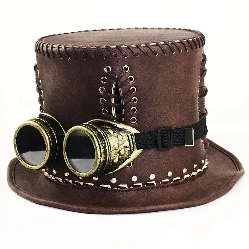

Steampunk Retro Hat Magic Cosplay Flat Formal Funny Party Hat Halloween Accessories Plague Doctor Props Adult Made of Leather