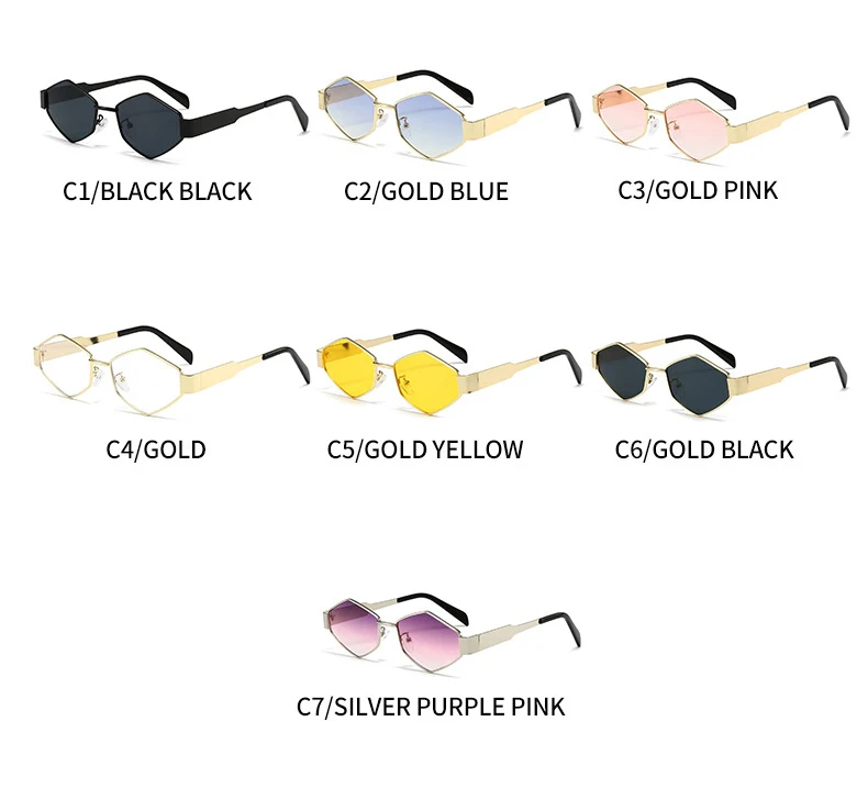 Polygonale Luxus Sonnenbrille Frauen Marke Mode Raute Sonnenbrille Frau 2024 Retro Vintage Metall Diamant Shades Brillen – Detail 8