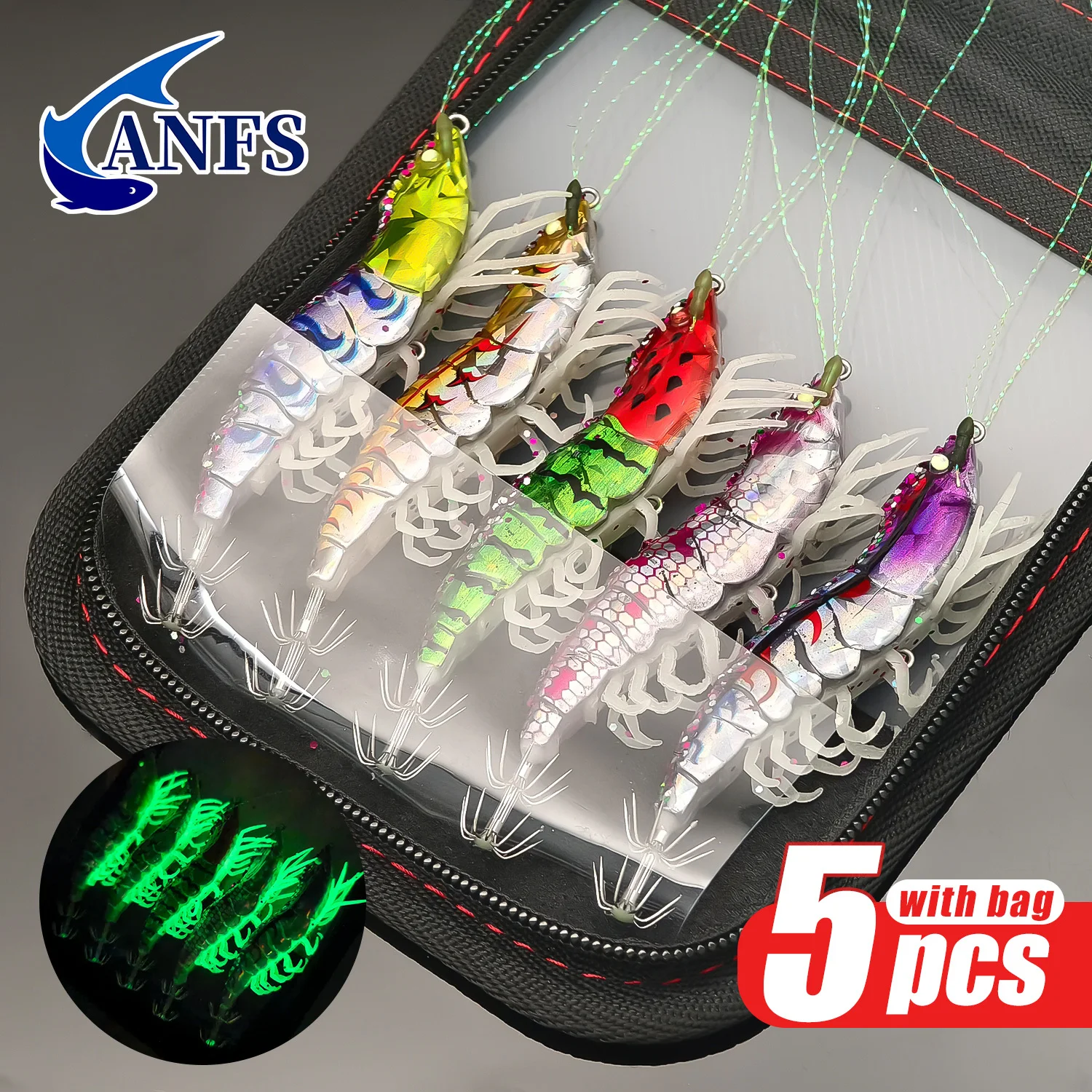 ANFS 5er-Set Hybrid-Garnelenköder mit Aufbewahrungstasche, Tintenfischköder zum Angeln auf Tintenfisch und Oktopus – Detail 3
