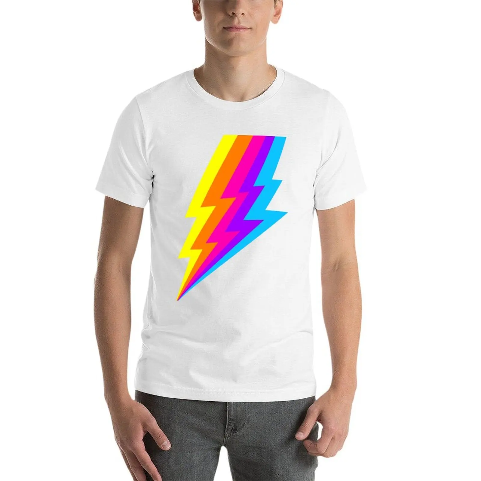 Neon Rainbow lightning bolt T-Shirt t shirts for man slim fit t shirt man plain t shirt custom print