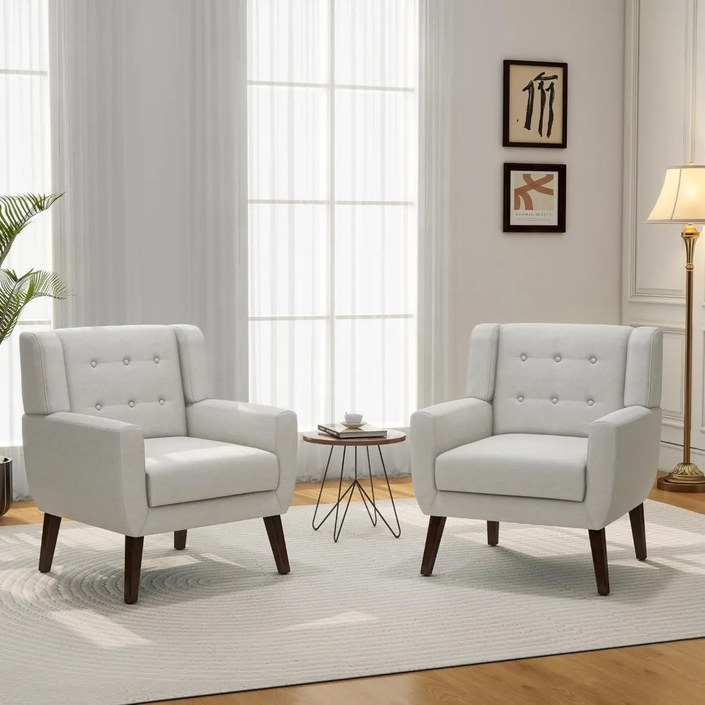 

Accent Chair, Mid-Century Modern Fabric Chairs with Arms for Living Room, Comfy Upholstered Club Single Sofa Armchair