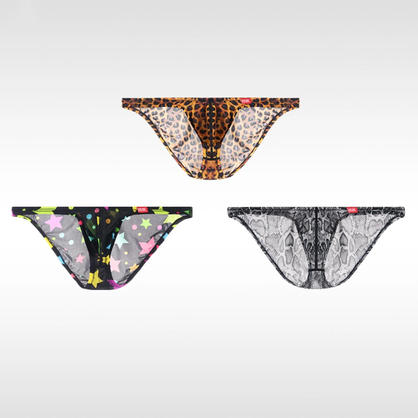 Men's underwear triangle underpants sexy leopard ultra-thin ice silk low waist comfort breathable U convex Japanese style briefs - Image 2