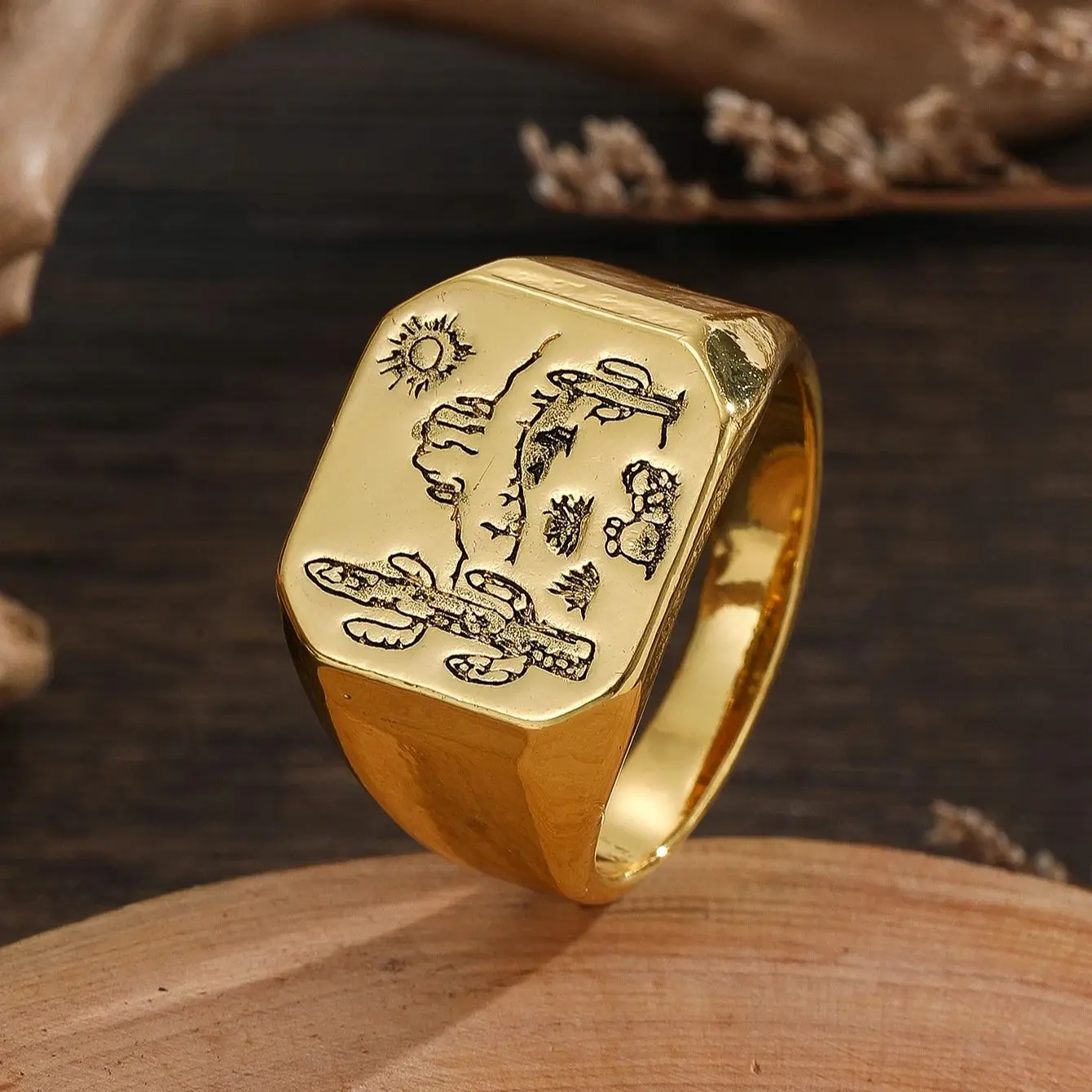 Vintage Men's Ring Punk Style Enamel Vegetation Jewelry Hand Accessories