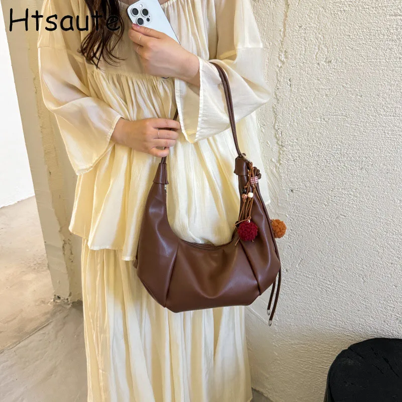 Simple PU  Leather Handbag Women Shoulder Bag Dumpling Shaped Tote Bucket Bag Large Capacity Female Cross body Bag Pusre Casual