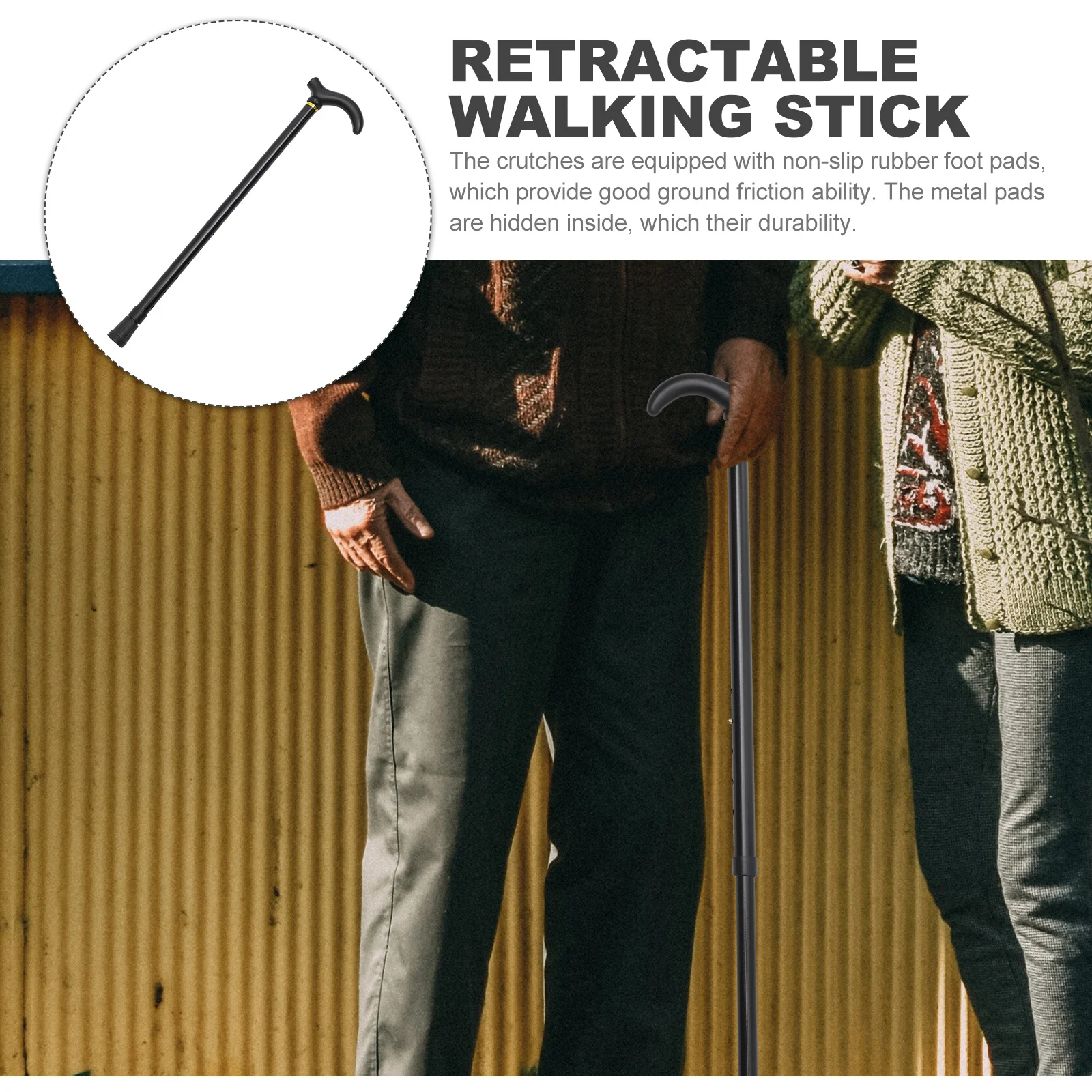 Bastón ajustable de aleación de aluminio de 2 secciones, bastón antideslizante y antioxidante para ancianos, bastón negro para caminar, bastones de senderismo