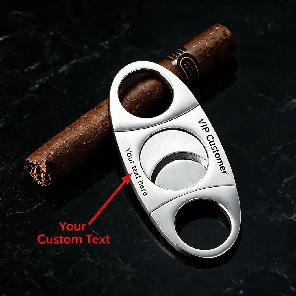 Personalized Engraved Cigar Cutter Stainless Steel Double Blade Portable Custom Text Cigar Scissors Men Gift Smoking Accessory