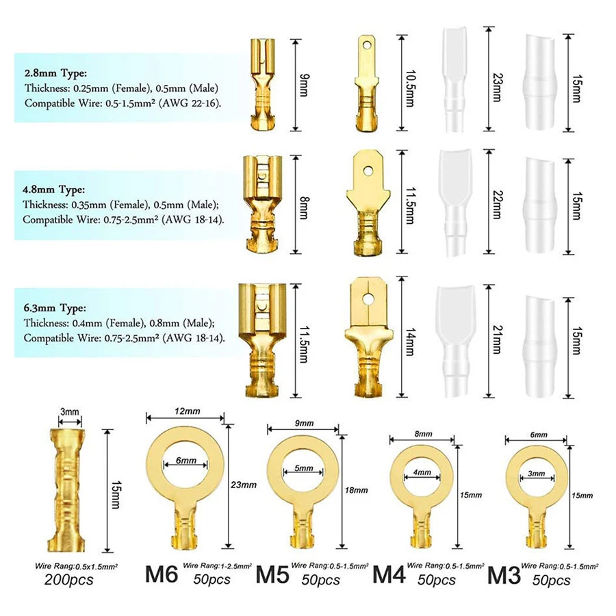 ذكر أنثى سلك صندوق معزول كابل مفتول العضلات موصل 2.8/6.3 مللي متر محطات تجعيد الكهربائية محطة المجرف موصلات مجموعة متنوعة