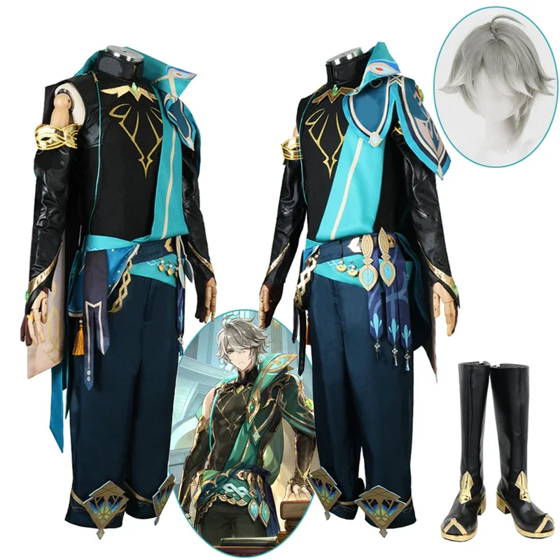 Genshin Impact Anime Cosplay Costume, Perruque Alhaitham, Chaussures, Bottes, Tenues de fête de carnaval d'Halloween, Vêtements de jeu, Al Haitham