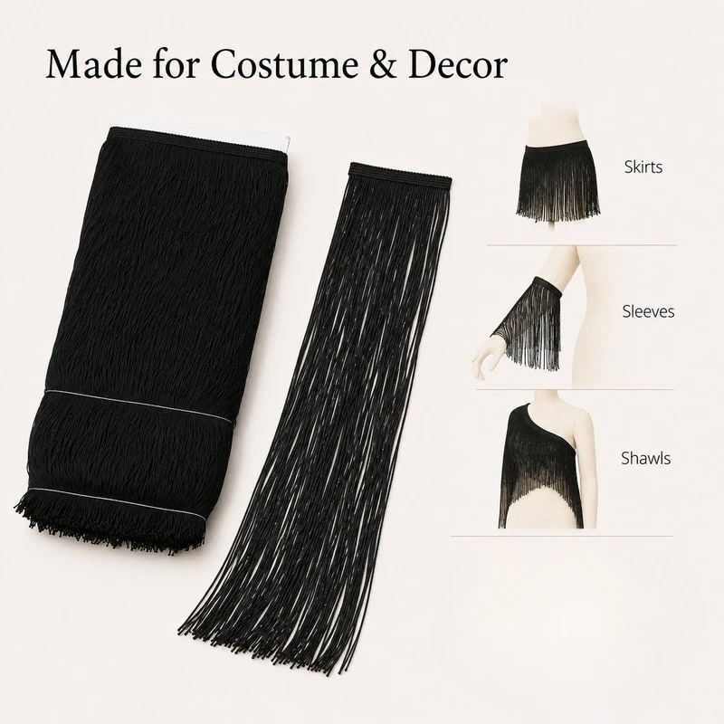 2/5Meters 50cm Polyester Long Tassel Fringe Trim for Latin Dance Skirt Stage Costume Party Dress Curtain Backdrop Sewing Decor