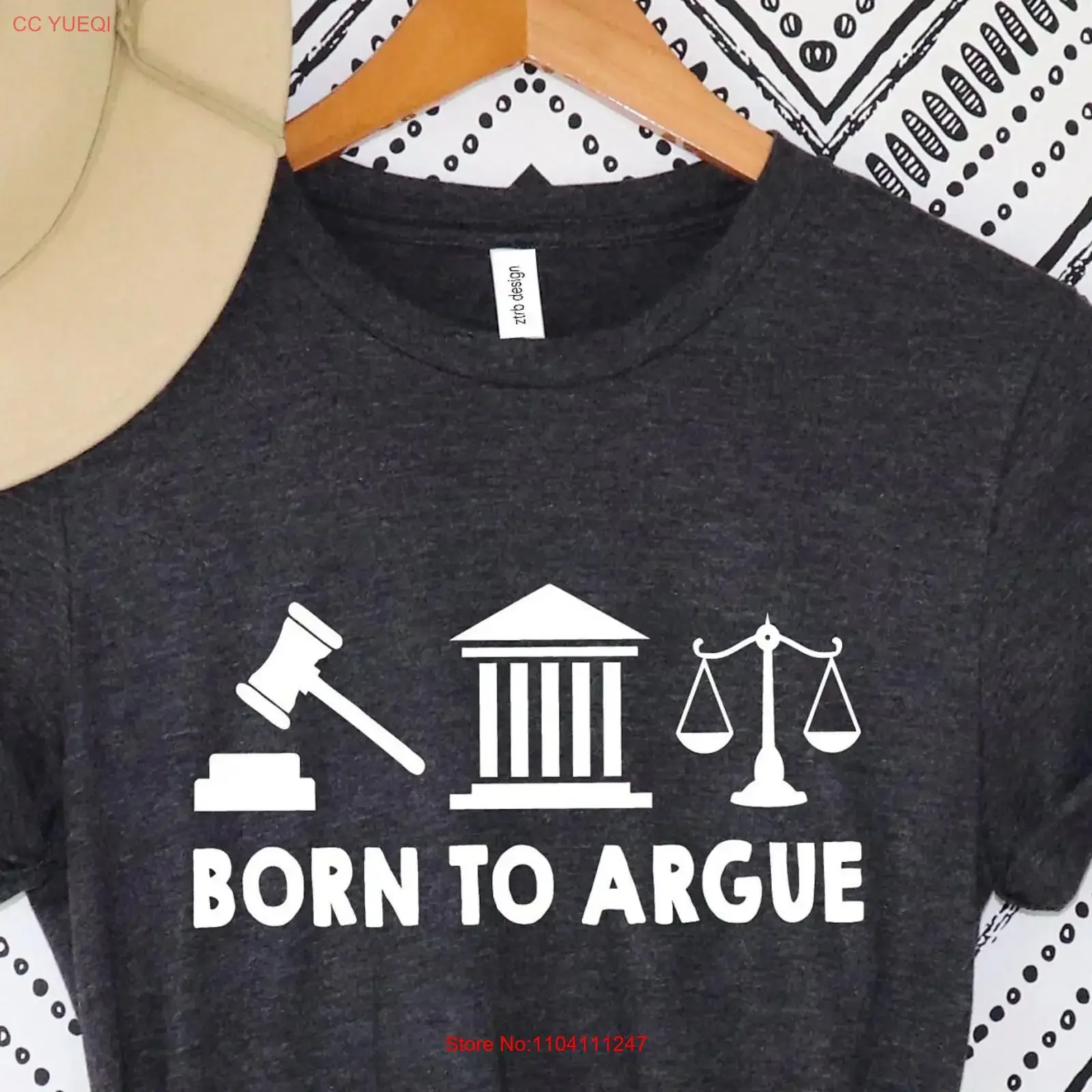 T-shirt d'avocat, humoristique, pour étudiant en droit, « Born to Argue », pour diplômé de l'école, vintage, délavé, unisexe, doux, légèrement stylé, avec motif graphique