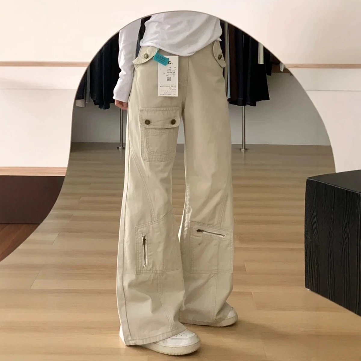 

American Retro Flared Jeans Women's Loose High Waist Straight Leg Wide Leg Floor Length Pants Workwear Casual Cotton Zipper