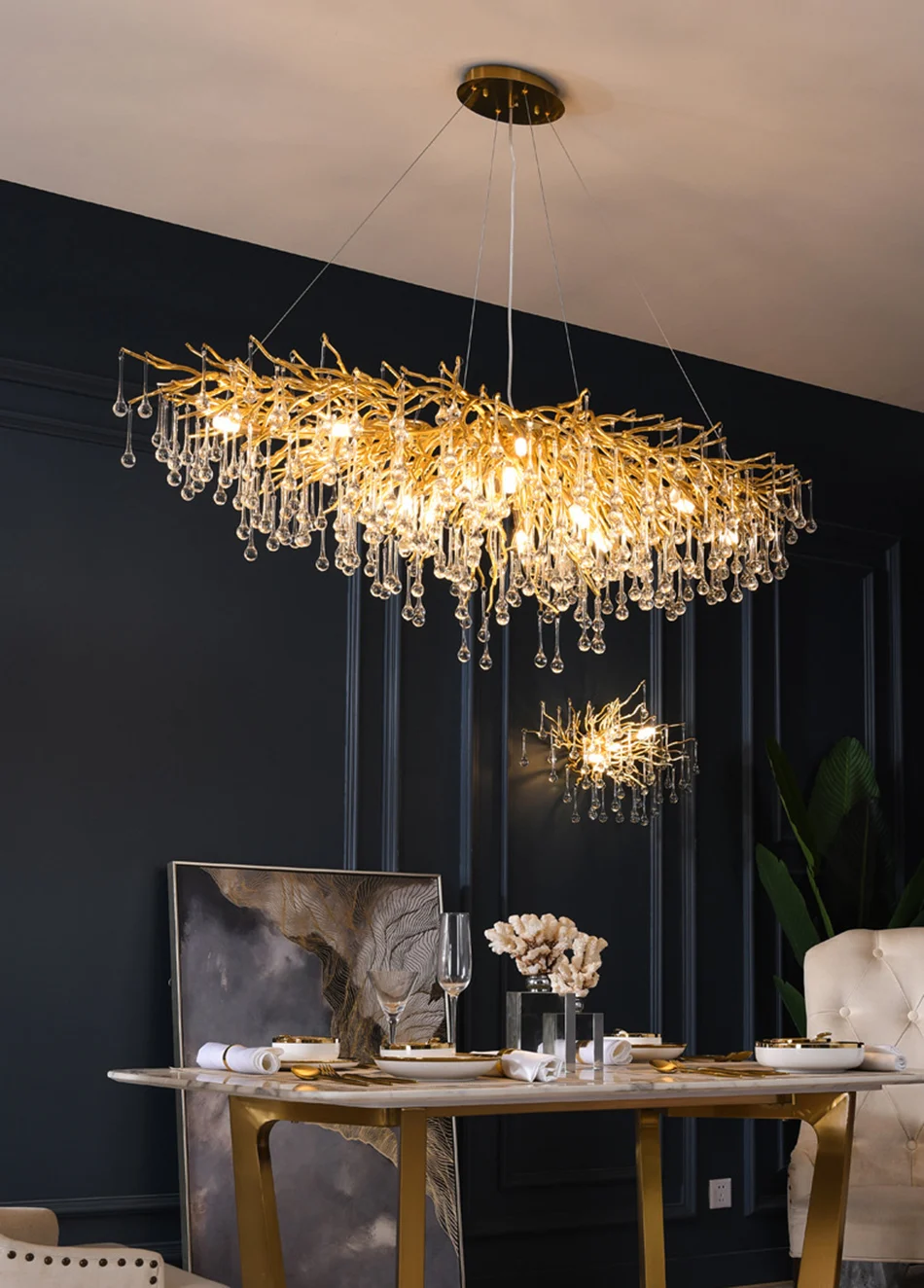 Modern Crystal Chandelier Golden Aluminum Branch Lamp Luxury Decorative Lighting for Living Room Hotel Lobby Island