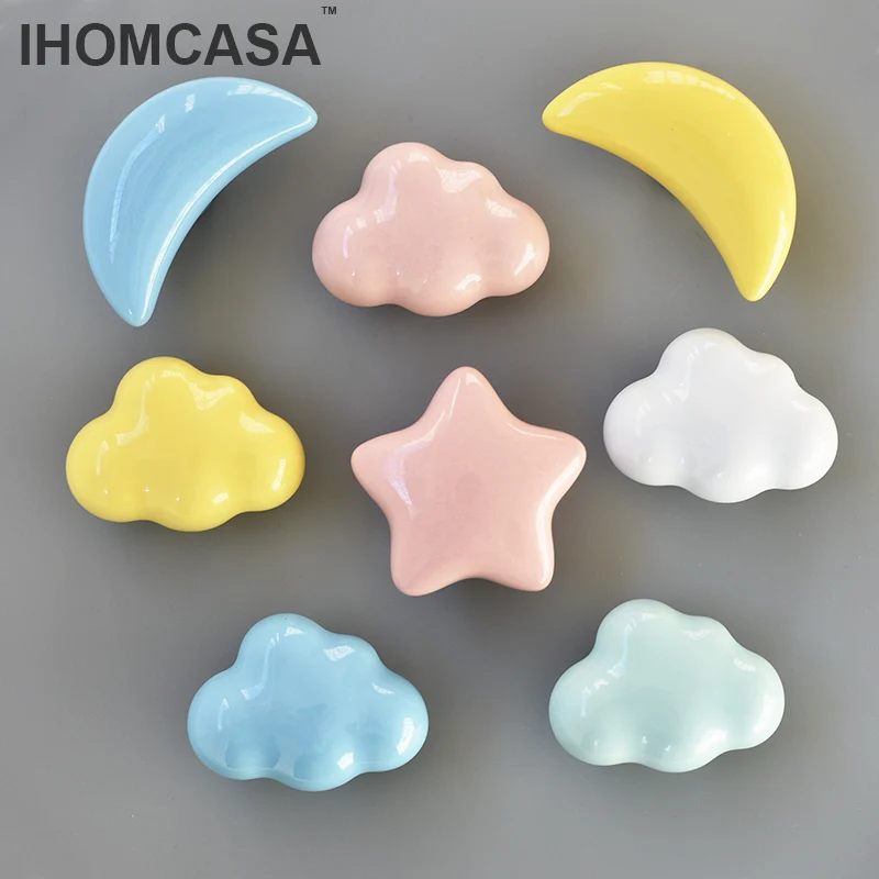 IHOMCASA Ceramic Handle  Furniture Drawer Handles Cupboard Wardrobe Door Knob Cloud And Stars Cabinet Pulls Wholesale