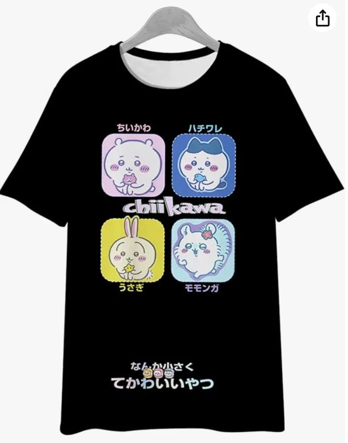 Chiikawa ist überall hier! Weiche, niedliche Cartoon-3D-Print-T-Shirts für Erwachsene Paare, Sportliche Freizeitkleidung, atmungsaktiv, kurze Ärmel, Familien-Matching – Detail 5