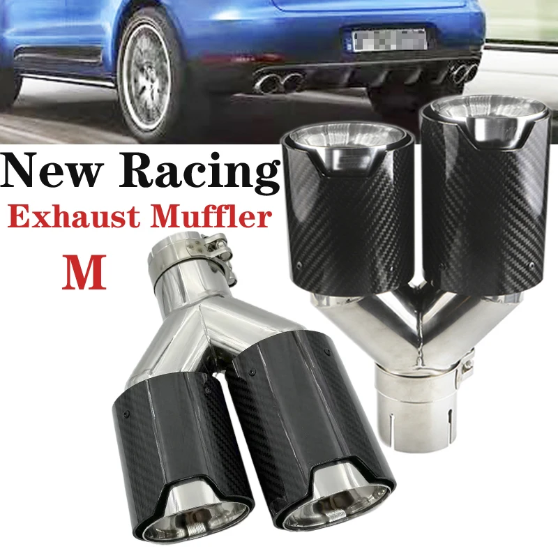 

Thicken Car Carbon Fiber Glossy Muffler Tip Y Shape Double Exit Exhaust Pipe Mufflers Universal exhaust tip car modify with Logo