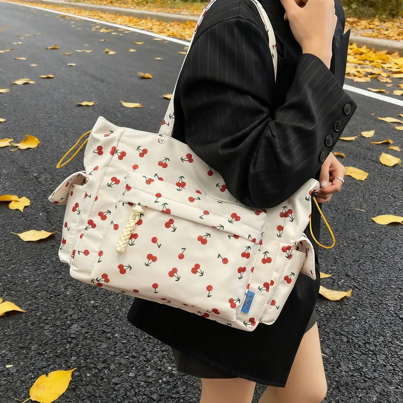 

Small Fresh Cherry Printed Tote Bag Large Capacity Floral Single Shoulder Bag Women's Bag