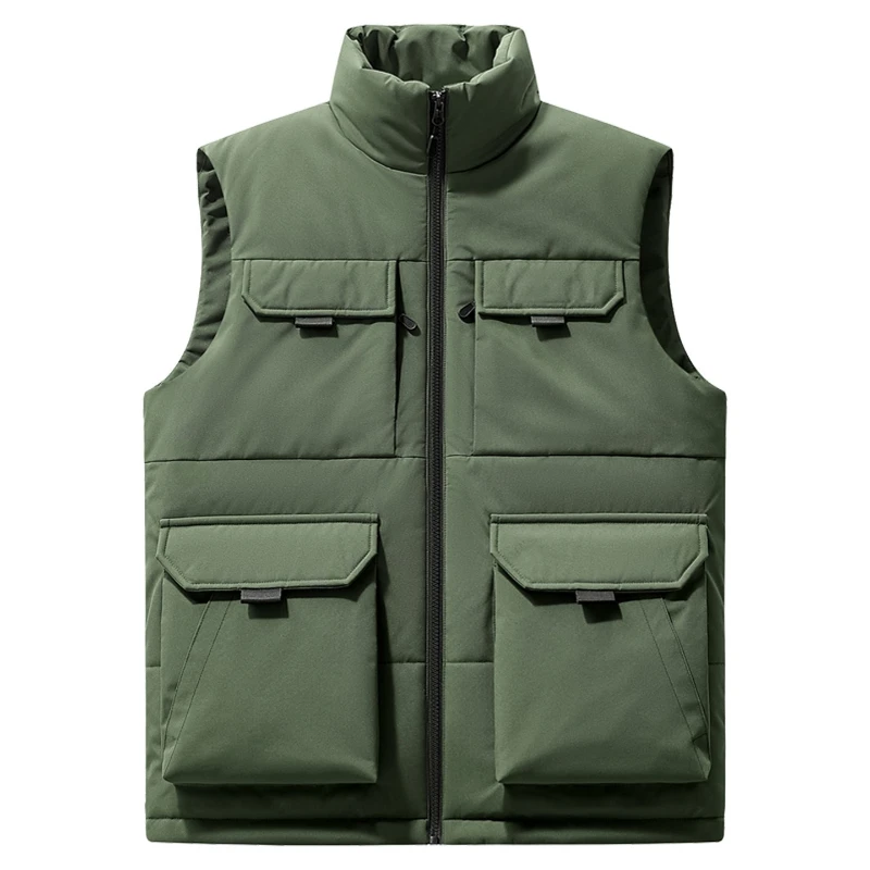 

Однотонный жилет, мужская зимняя толстая парка, куртка без рукавов, повседневный теплый жилет с карманами, верхняя одежда, жилет, мужская одежда, большой размер 6XL 2025