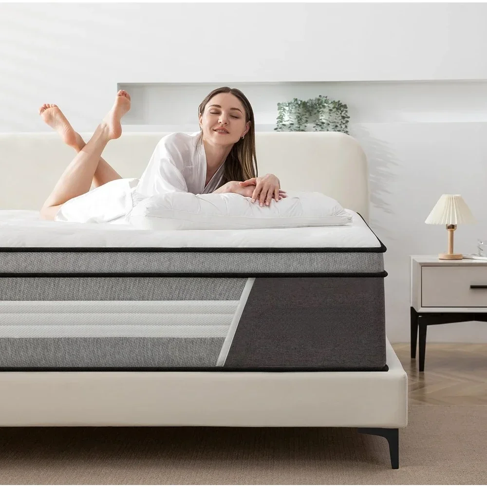 Twin Mattress, 10 Inch Innerspring Hybrid Mattress in a Box with Gel Memory Foam, Individually Wrapped Encased Coil Pocket