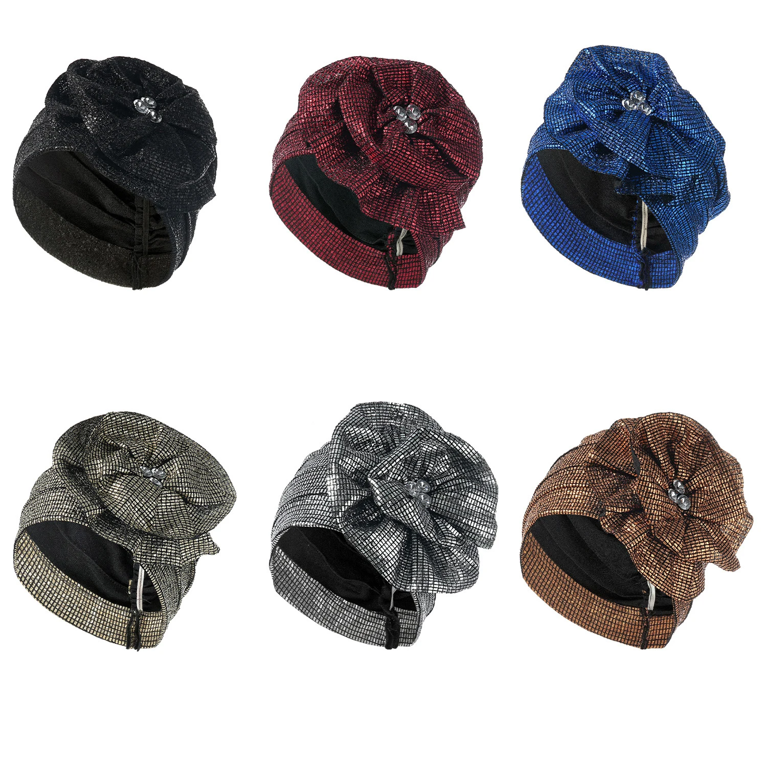 

Тюрбан с мерцающим цветком, индийская шляпа, мусульманский хиджаб, блестящий капот, шапочки, женская химиотерапия, головной платок от выпадения волос, повязка на голову, Turbante Mujer