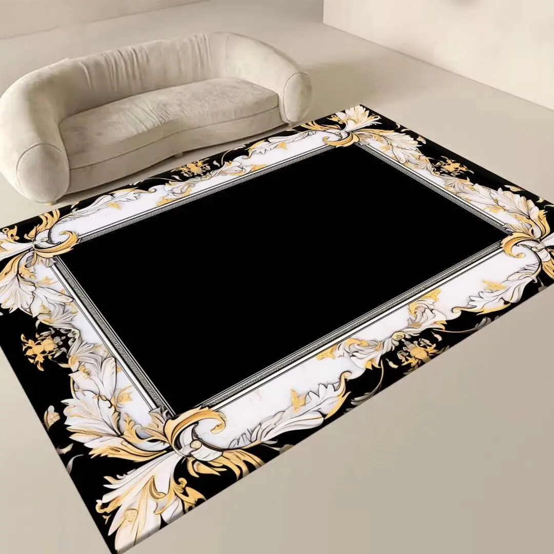 European Luxury Carpet for Living Room Gold Frame Decoration Home Sofa Table Area Rug Non-slip Washable Bedroom Bedside Foot Mat image 4